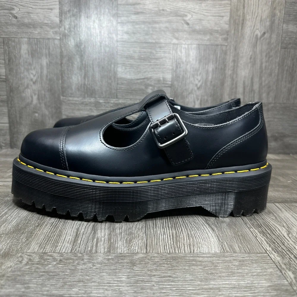 Dr. Martens Bethan Mary Jane Womens 10 Black Platform Leather T-Bar NEW